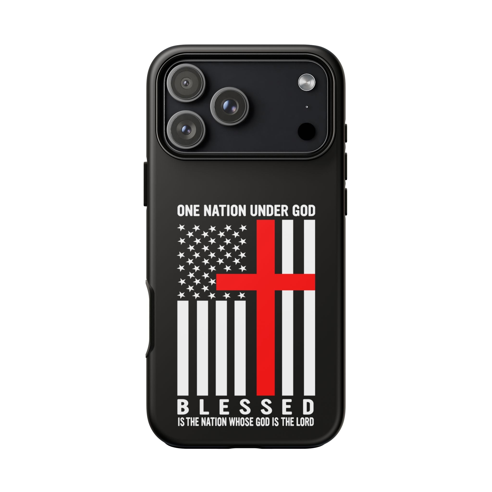 Religious American Flag Phone Case – "One Nation Under God, Blessed" Tough Case