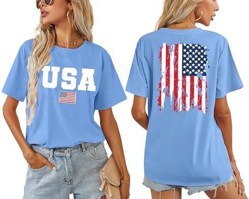 Flag Print T-Shirt for Women: Fun USA Printed Tee