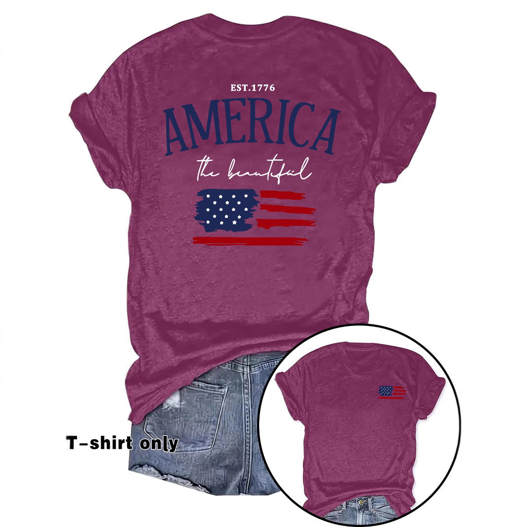 AMERICA Printed Round Neck Loose Short Sleeve