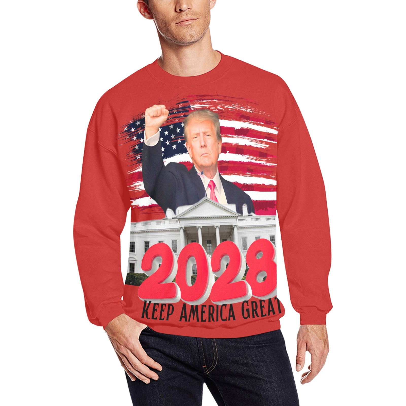 Keep America Great Trump 2028 Men's crew neck sweatshirt Free Shipping in the USA