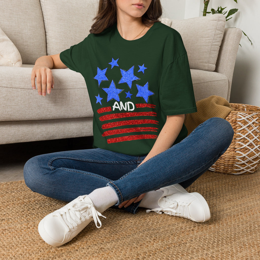 Patriotic Blue Stars Red Strips Graphic Tee (Fourth of July, Americana) T-Shirt