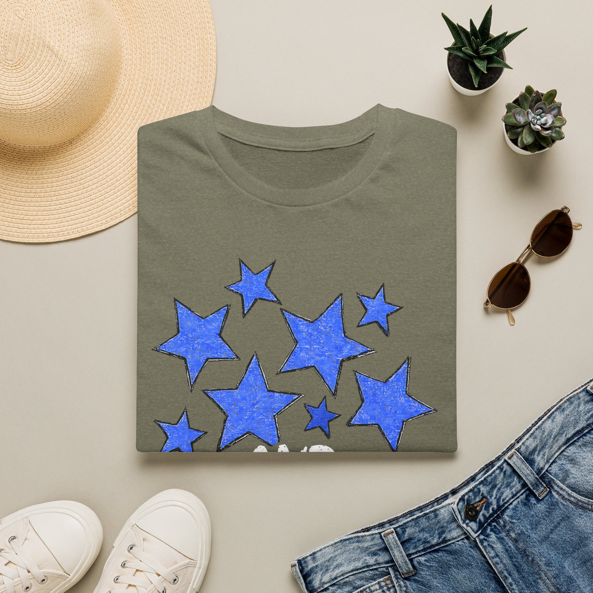 Patriotic Blue Stars Red Strips Graphic Tee (Fourth of July, Americana) T-Shirt