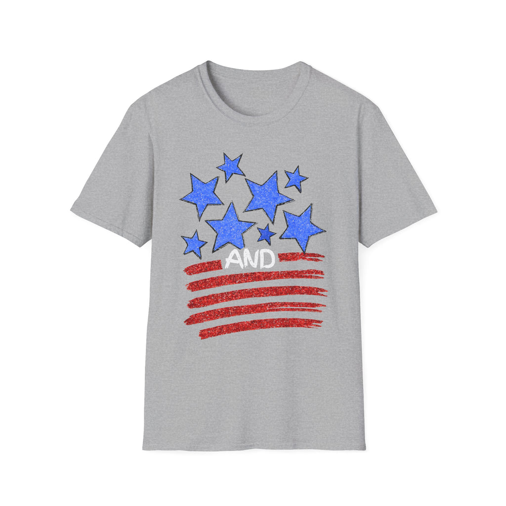 Patriotic Blue Stars Red Strips Graphic Tee (Fourth of July, Americana) T-Shirt