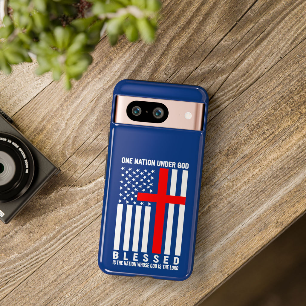 Patriotic Christian Phone Case - "One Nation Under God" Red Cross USA Flag