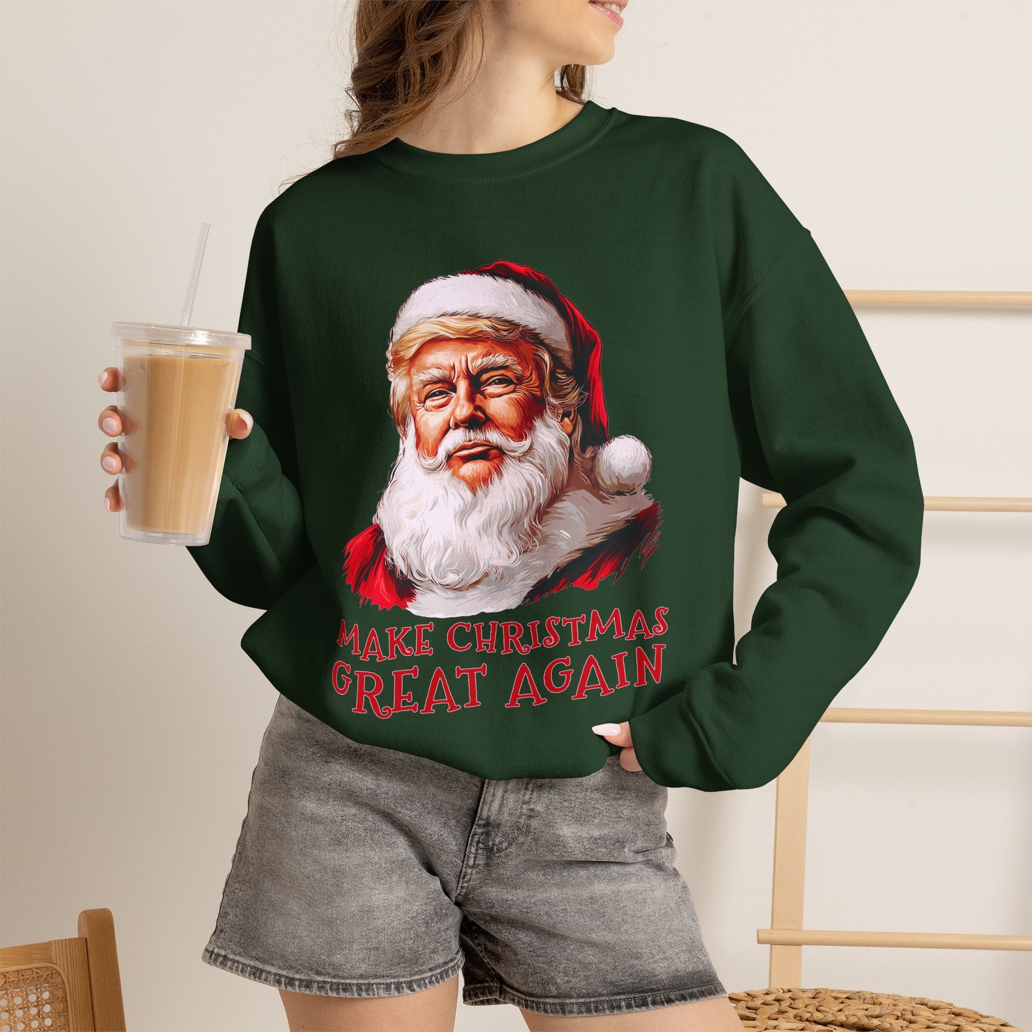 Trump Santa Face Illustration Make Christmas Great Again Sweatshirt