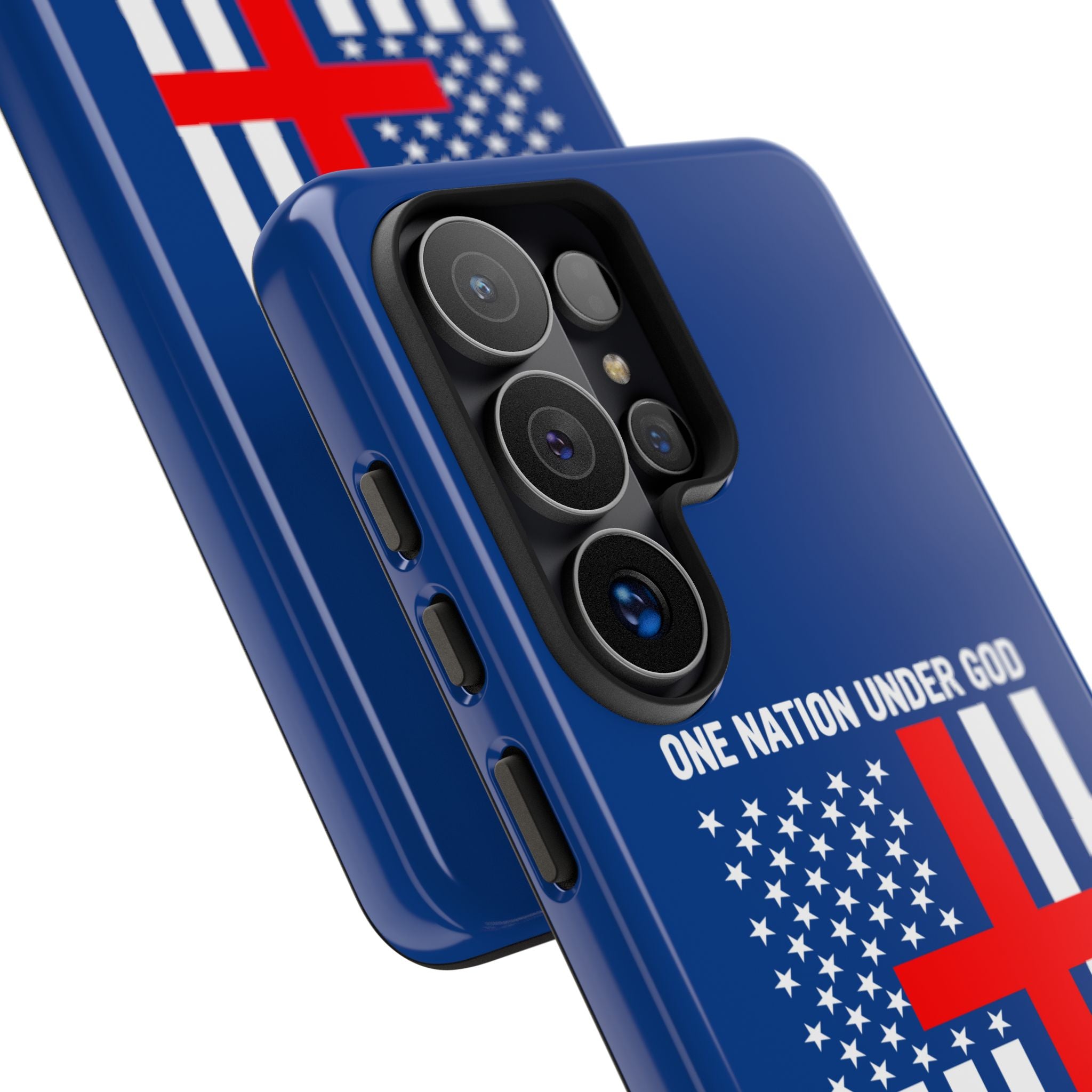 Patriotic Christian Phone Case - "One Nation Under God" Red Cross USA Flag