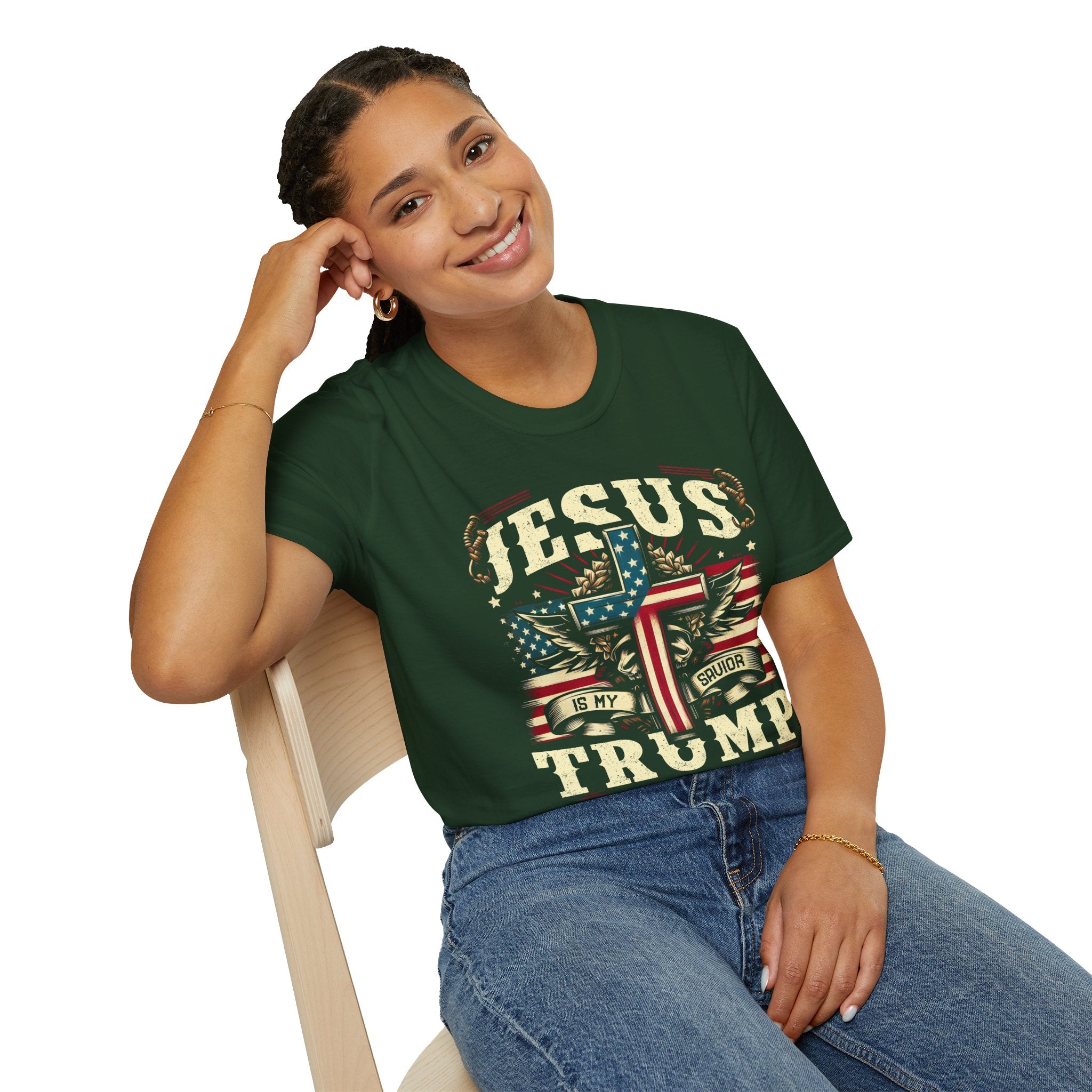 Jesus Is My Savior Christian T-Shirt — Patriotic Cross & Flag Design