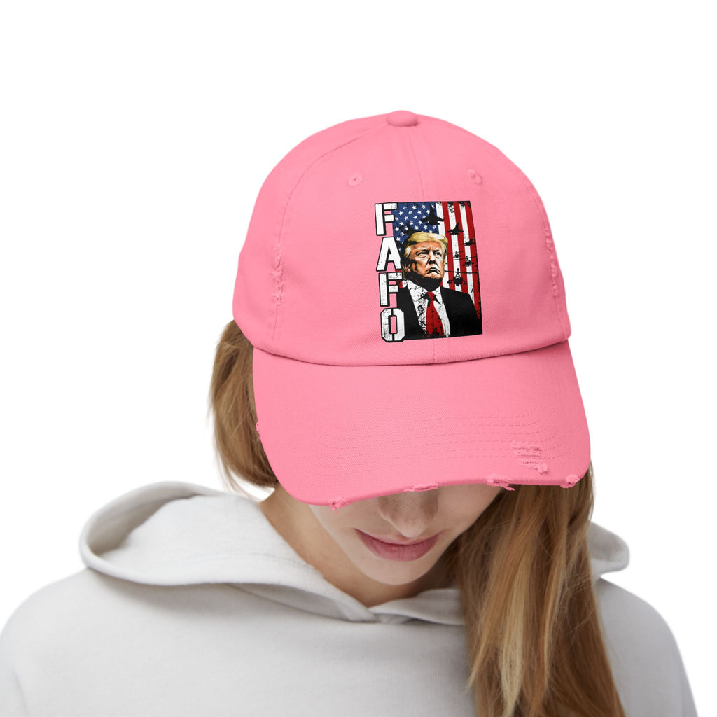 FAFO Portrait Cap | Distressed Black Hat, American Flag Design
