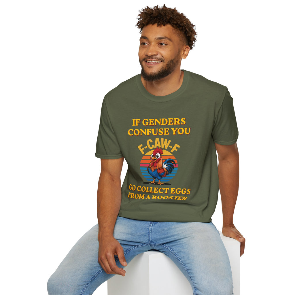 If Genders Confuse You T-Shirt — Funny Rooster "F‑Caw‑F" Graphic Tee