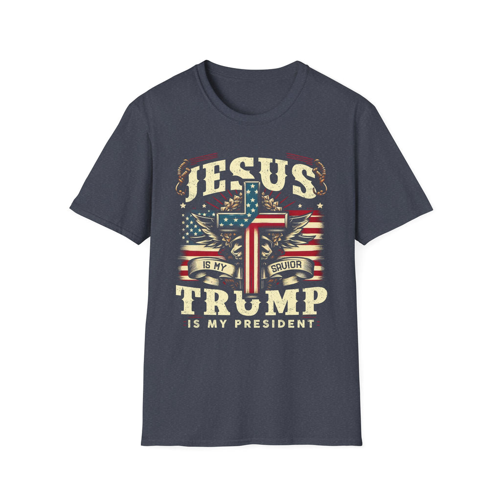 Jesus Cross Flag T-Shirt — "Jesus Is My Savior, Trump Is My President" Patriotic Christian Tee