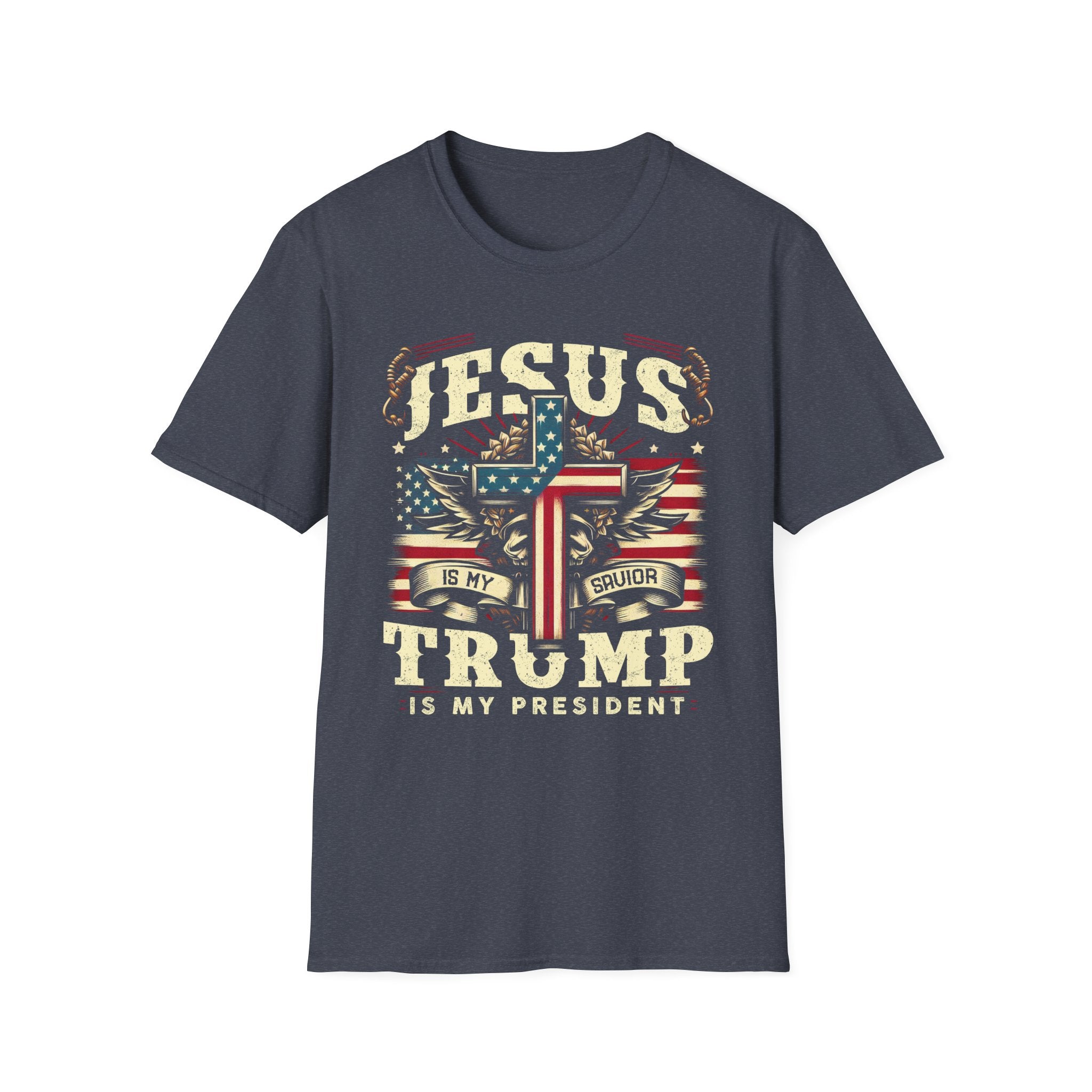 Jesus Cross Flag T-Shirt — "Jesus Is My Savior, Trump Is My President" Patriotic Christian Tee