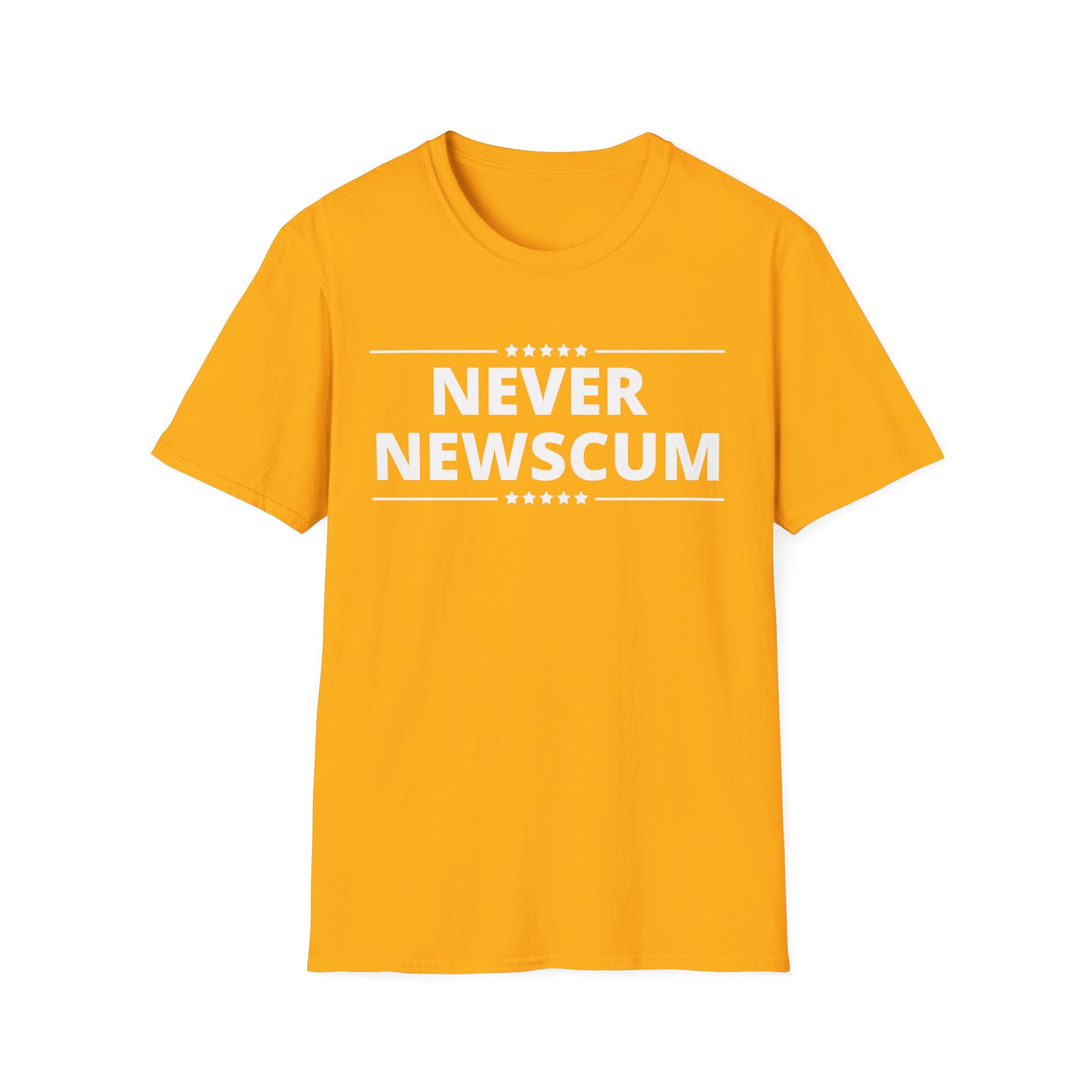 Never NewScum Mens Womans Softstyle T-Shirt, Funny Graphic Tee, Statement Shirt, Casual Wear, Gift for Friends, Political NeverNewScum.com