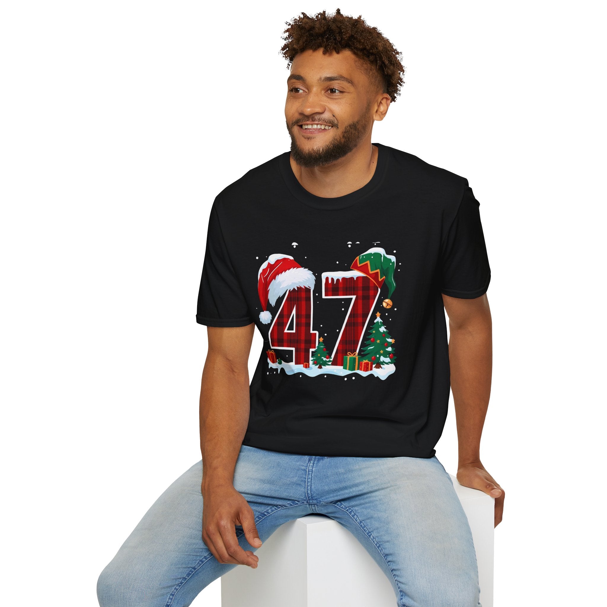 Trump 47 Christmas T-Shirt | Santa Hat, Elf Hat, Holiday Tree Design