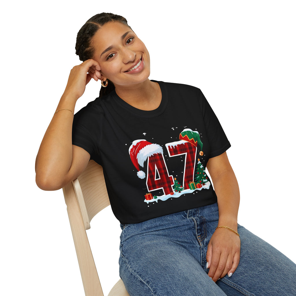 Trump 47 Christmas T-Shirt | Santa Hat, Elf Hat, Holiday Tree Design