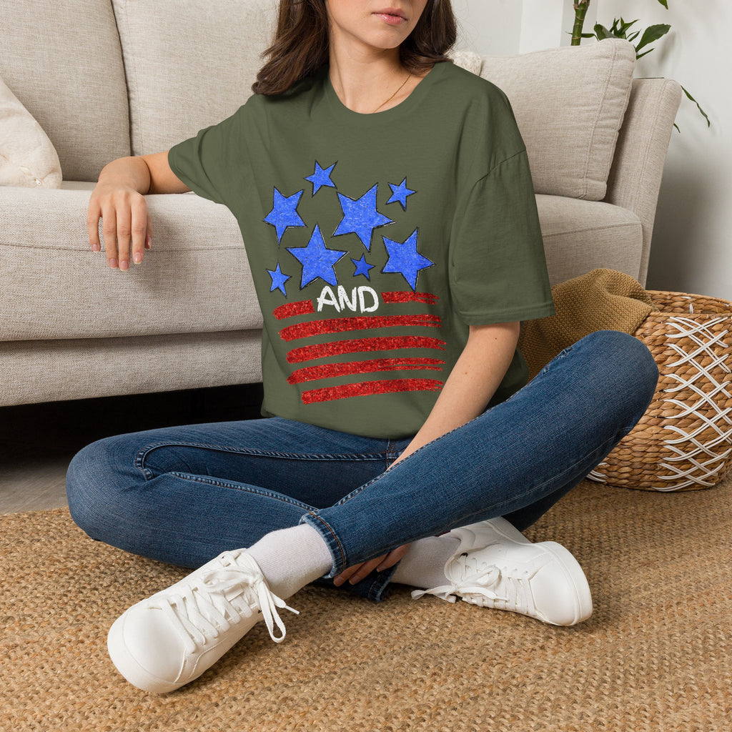 Patriotic Blue Stars Red Strips Graphic Tee (Fourth of July, Americana) T-Shirt