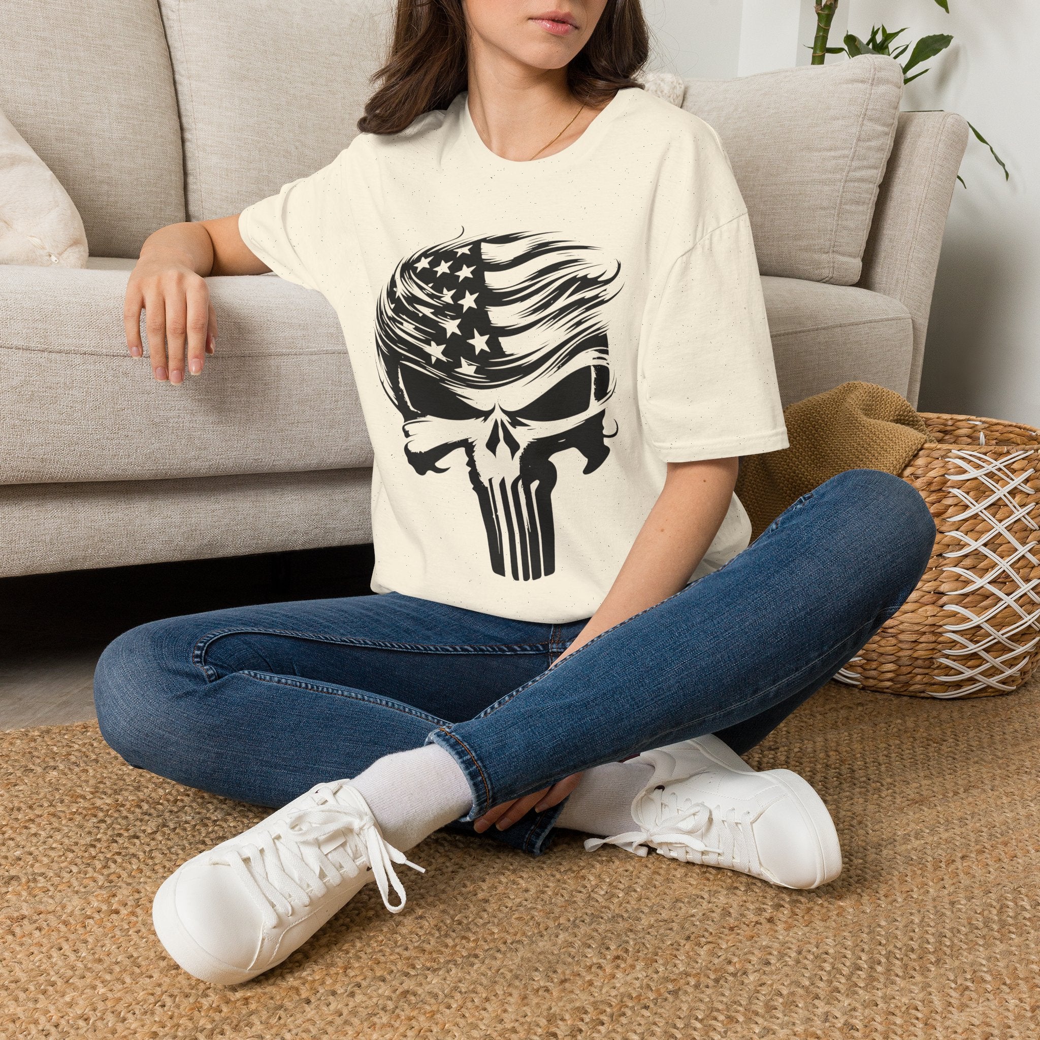 Punisher Patriotic Skull Graphic T-Shirt | Mens Womans  Softstyle Tee, Unique Gift, Casual Wear, Festival Apparel, Statement Shirt