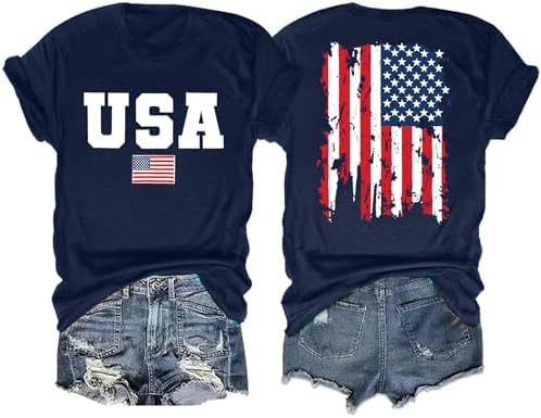 Flag Print T-Shirt for Women: Fun USA Printed Tee