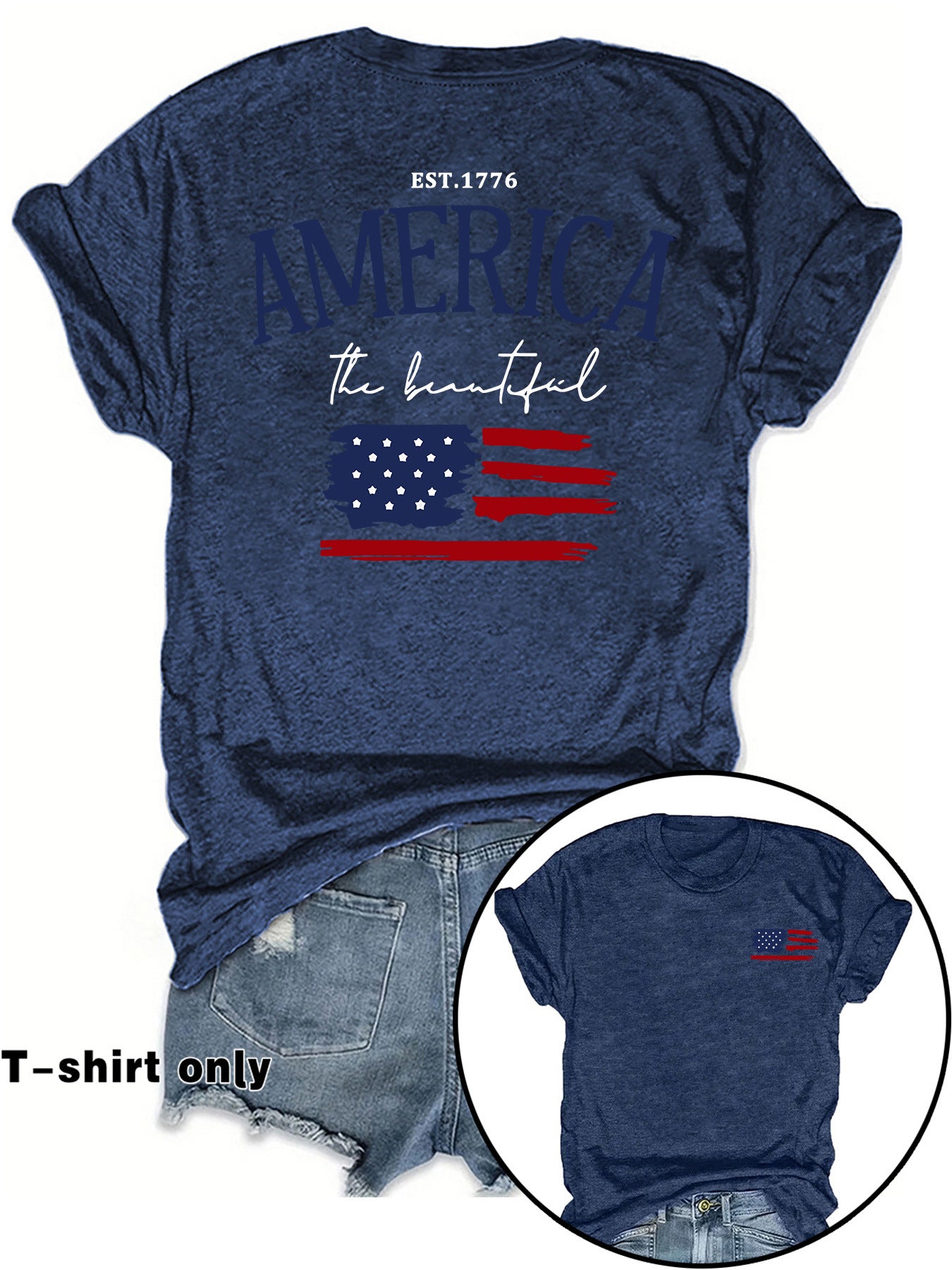 AMERICA Printed Round Neck Loose Short Sleeve