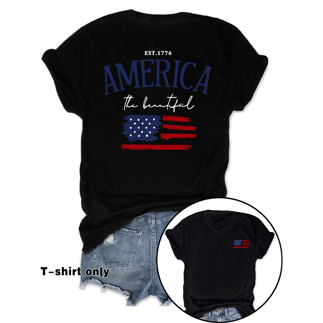 AMERICA Printed Round Neck Loose Short Sleeve