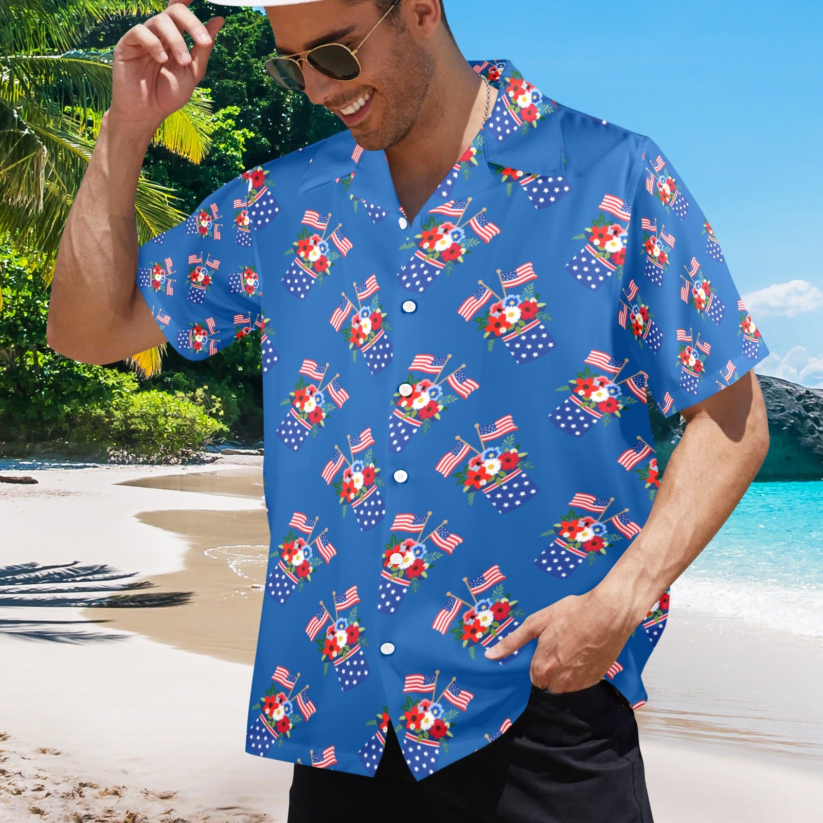 Red White Blue Celebration Men's All Over Print Shirt Made In USA Ships to USA Only Free Shipping