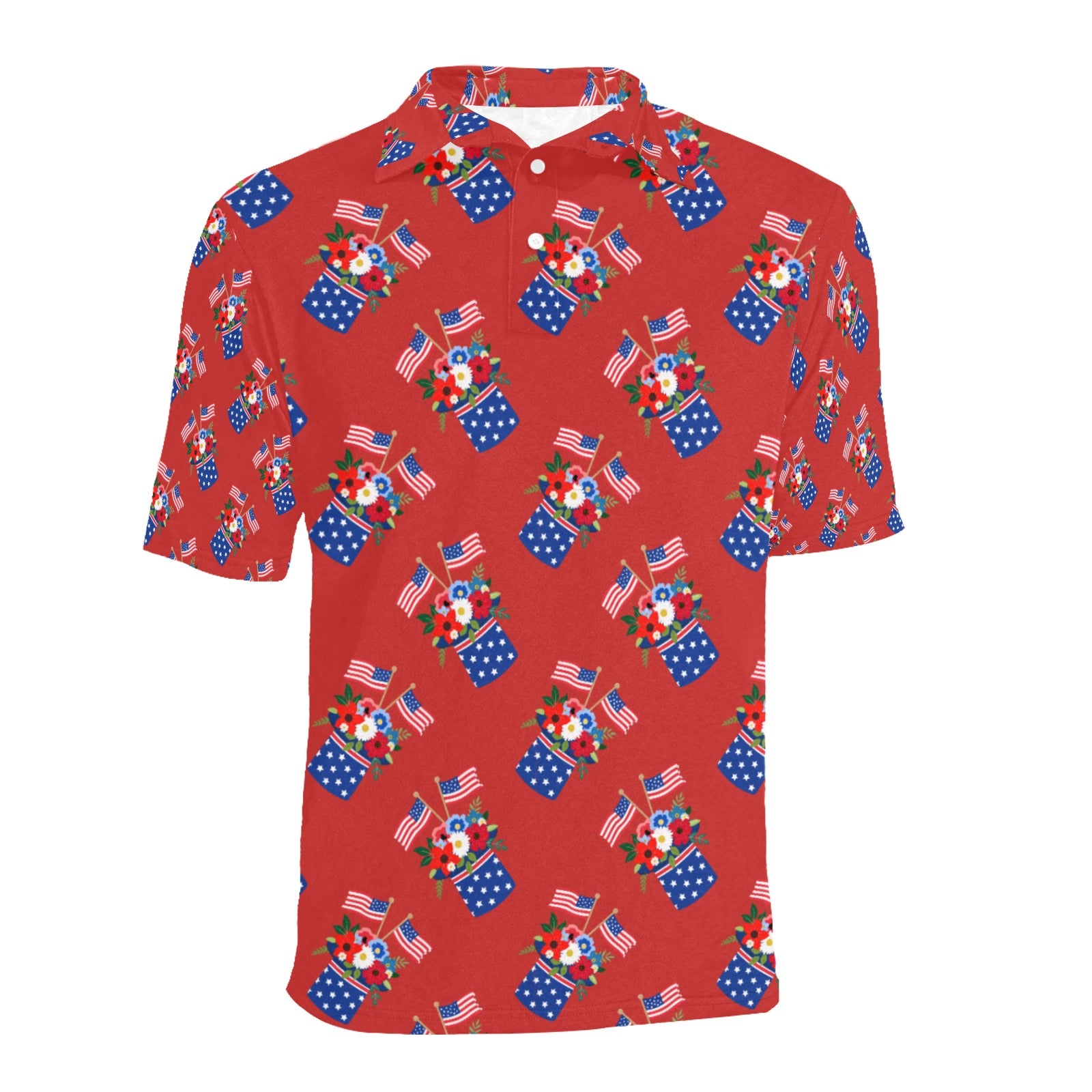 Red White Blue Celebration Men's All Over Print Polo Shirt Free Shipping USA