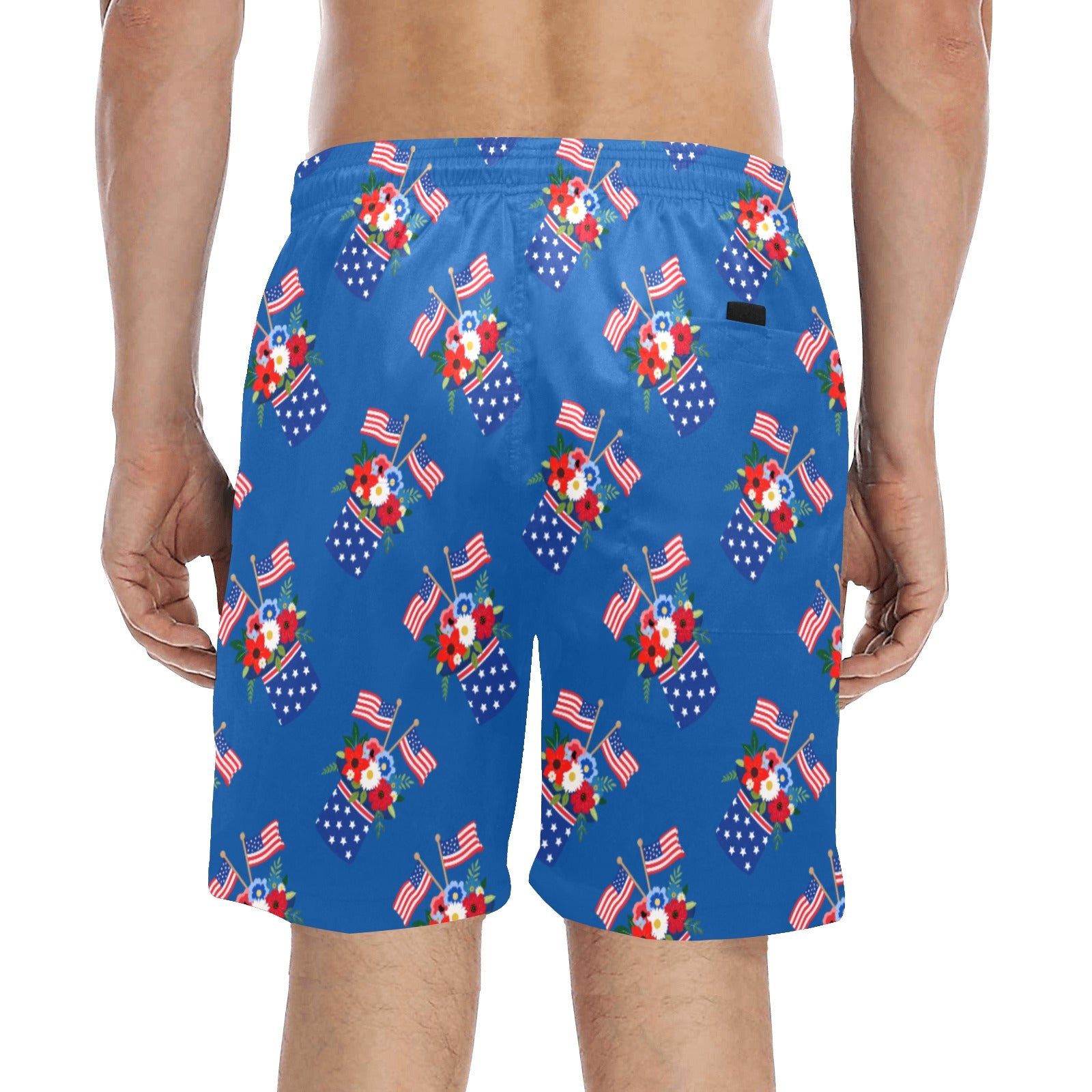 Red White Blue Celebration Men's Mid-Length Beach Shorts Free Shipping USA