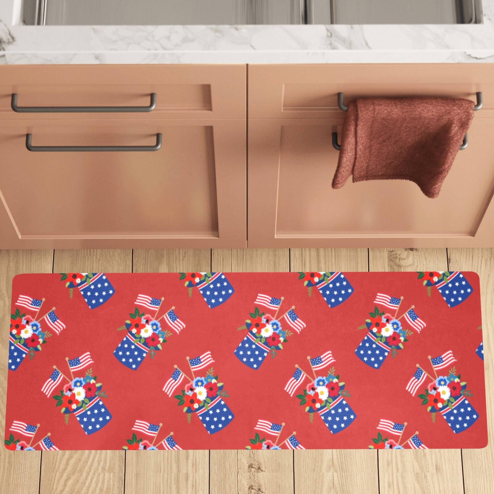 Red White Blue Celebration Kitchen Mat 48"x17" (Made In USA) Free Shipping in USA