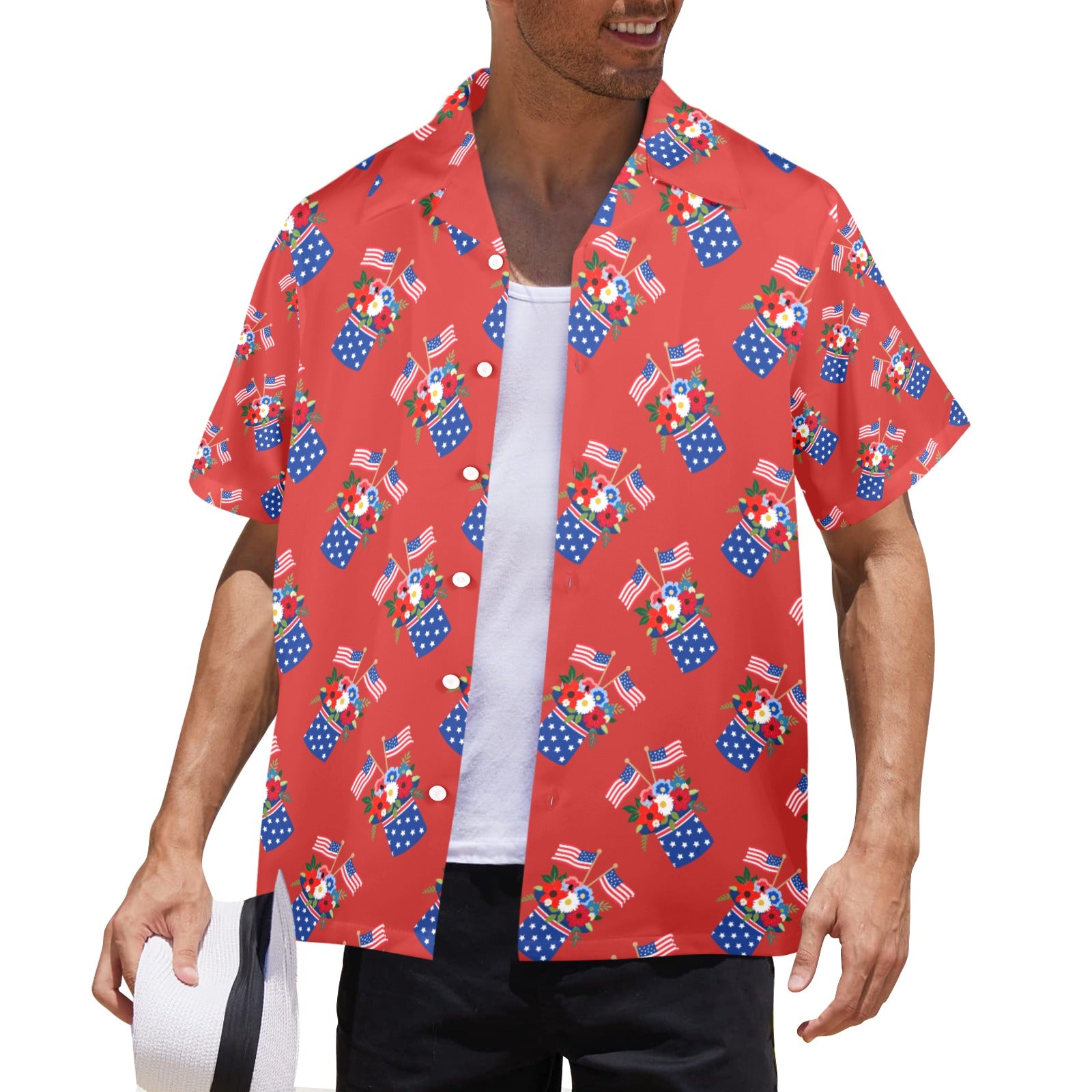 Red White Blue Celebration Men's All Over Print Shirt Made In USA Ships to USA Only Free Shipping