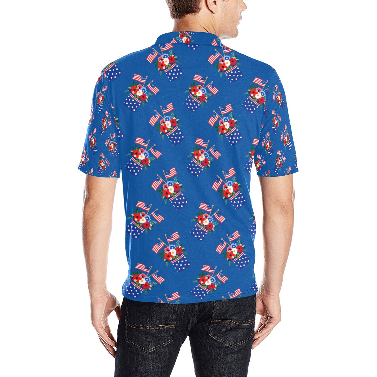 Red White Blue Celebration Men's All Over Print Polo Shirt Free Shipping USA
