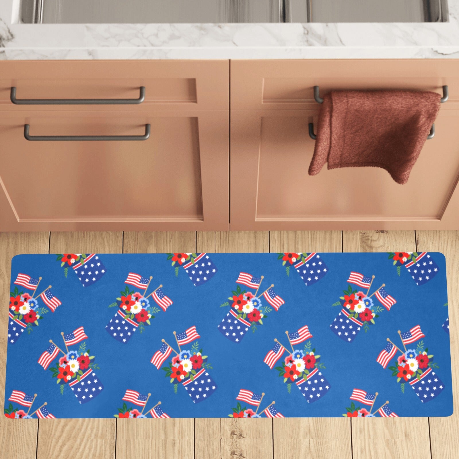 Red White Blue Celebration Kitchen Mat 48"x17" (Made In USA) Free Shipping in USA