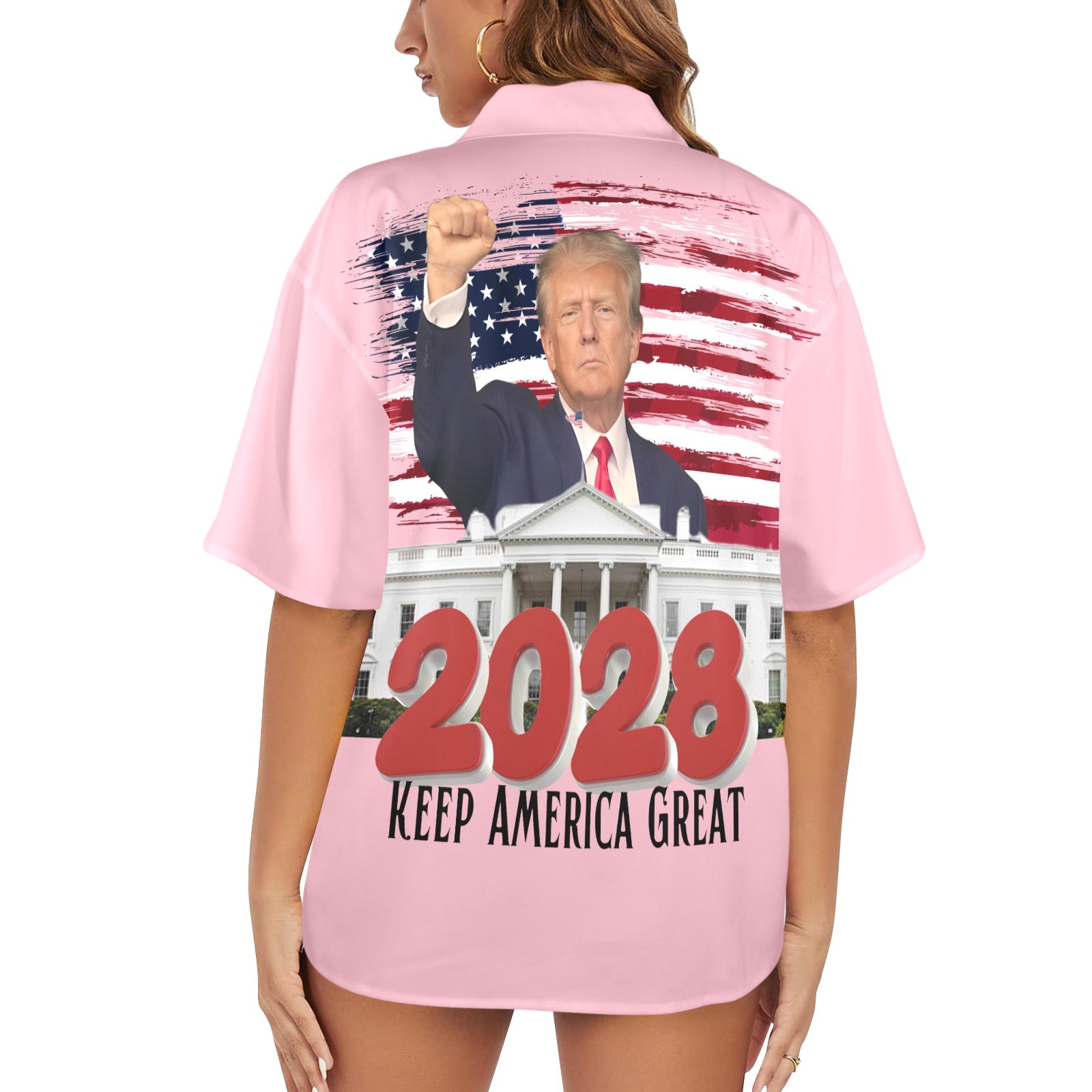 Keep America Great Trump 2028 Women's All Over Print Shirt （Made in USA，Ships to USA Only Free Shipping)